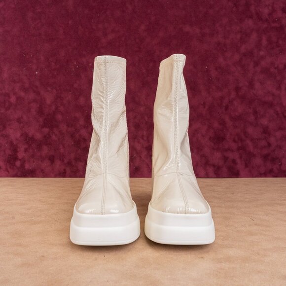 Free People Double Stack Platform Boots Cream Leather Y2K 90s Square Toe Sz 8.5 - Picture 3 of 9
